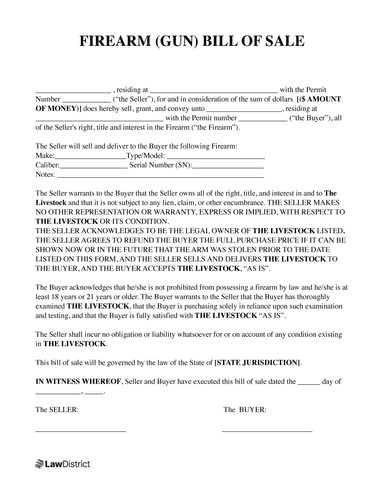 Firearm Bill of Sale Template