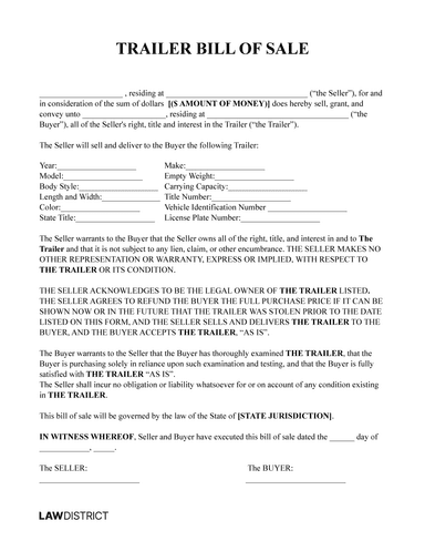 Trailer Bill of Sale